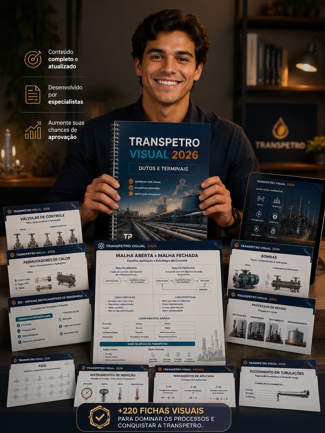 Aluno segurando o material Transpetro